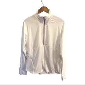 Athleta womens jacket longsleeve bright white 1/4 zip workout exercise  s L!